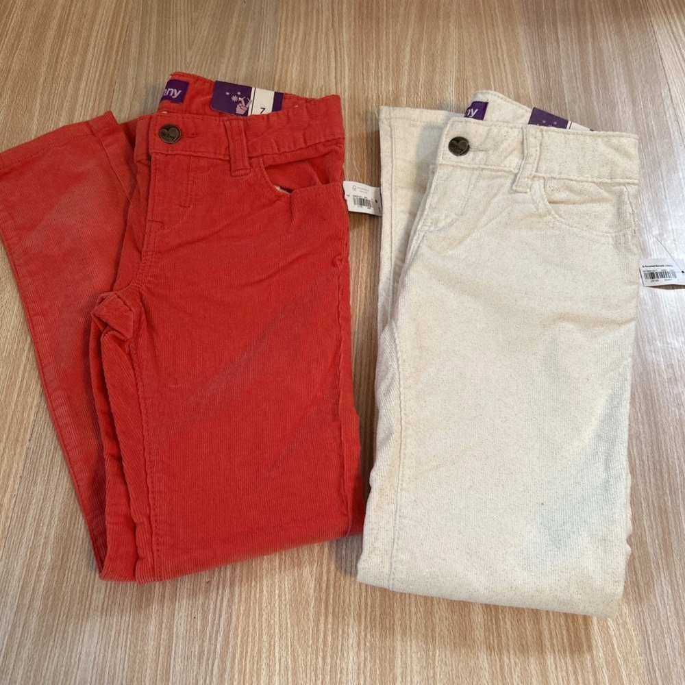 Old Navy super skinny adjustable waist jeans set of two white & coral NWT size 7